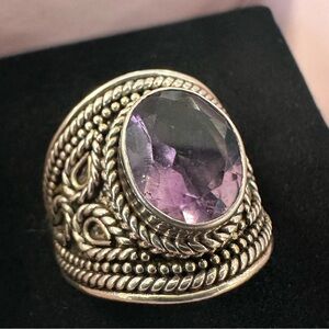 Vintage - Intricate Sterling Silver and Amethyst Ring